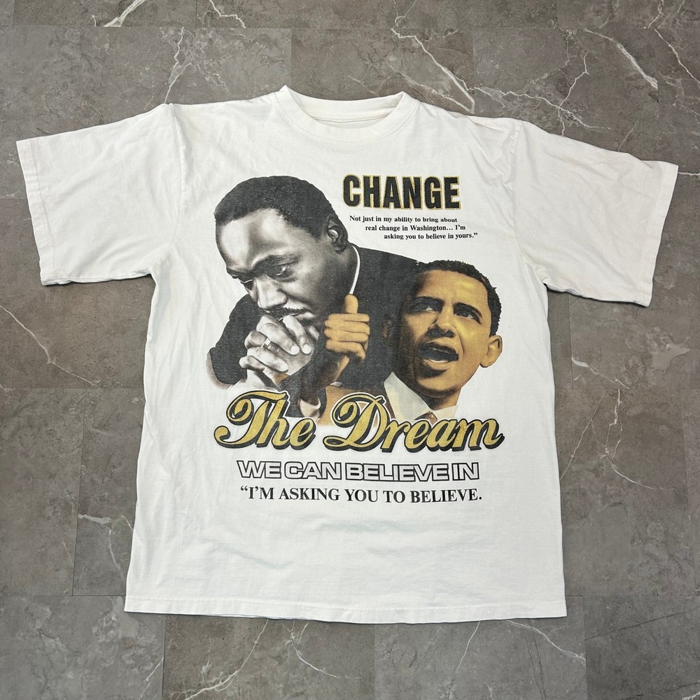 Vintage Martin Luther King Jr Barak Obama Graphic Rap Tee Mens 2XL Dream Shirt
